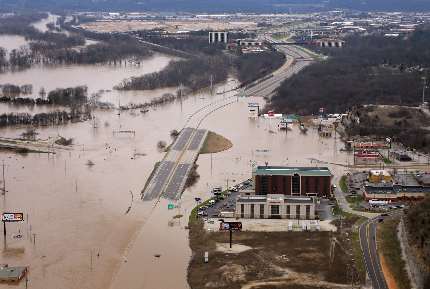 Historic flooding on the Meramec River, Instate 44 closed at Highway 141